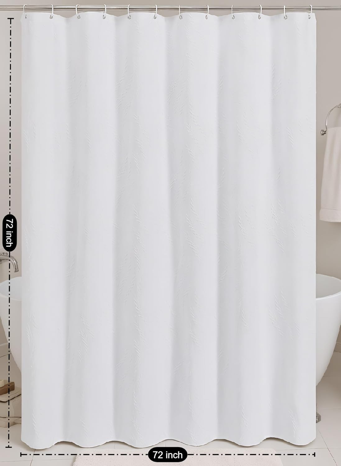 White Boho Farmhouse Cloth Fabric Shower Curtain, 3D Texturedf Fern Leaves Minimalist Cute Modern Shower Curtain Sets, 72x72 inches