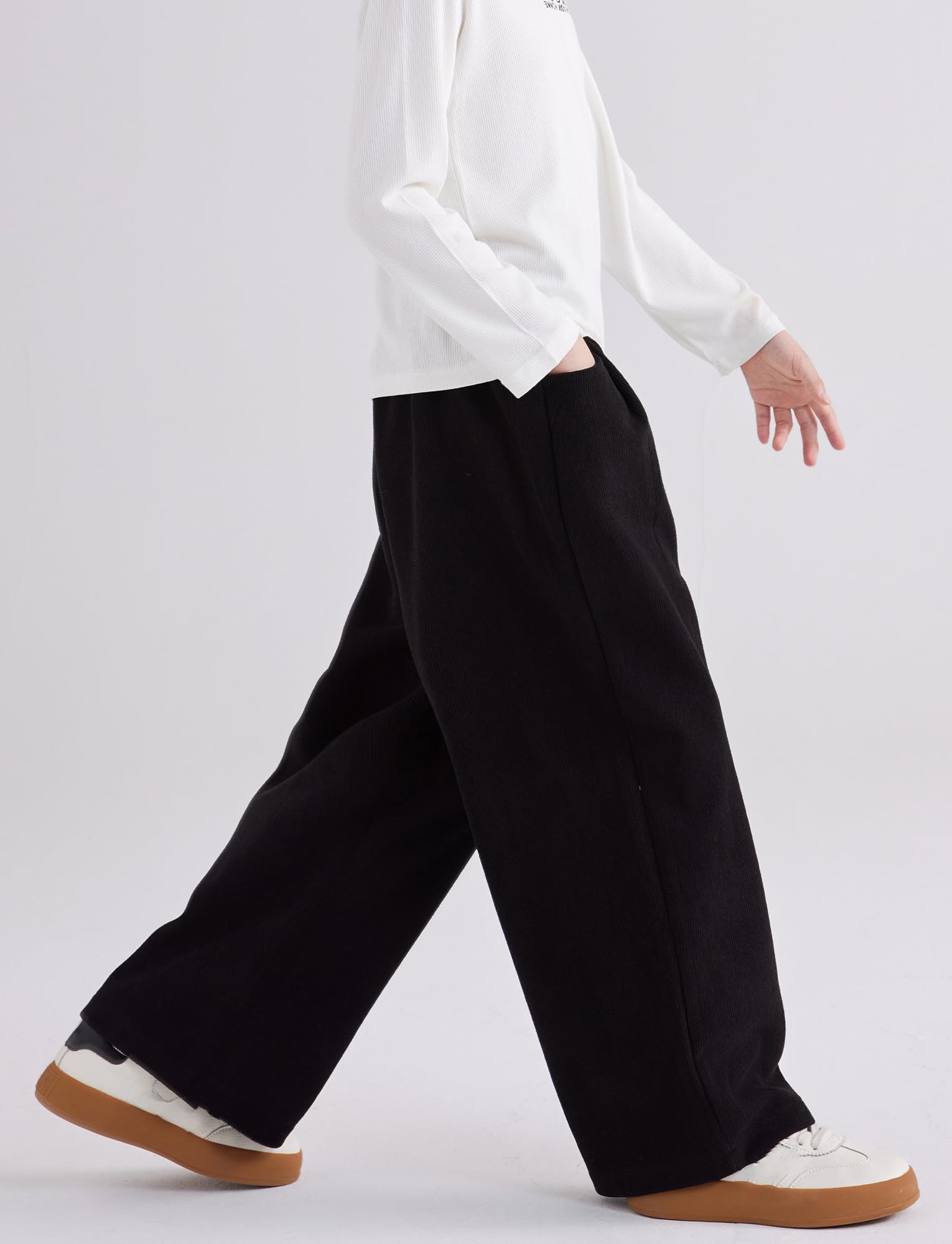 SEAUR Mädchen Cordhose Weites Bein Locker Freizeithose Herbst Winter Lange Hose mit Gummibund Hohe Taille Warme Winterhose 4-14 Jahre
