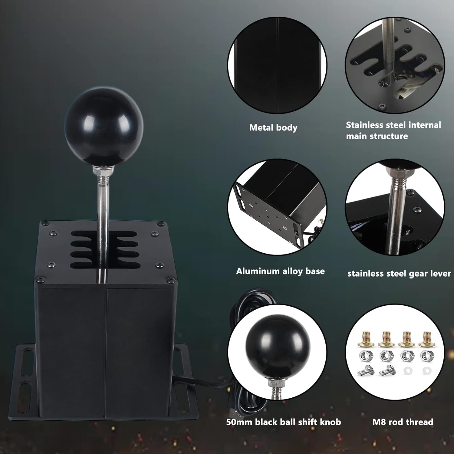 GSTP PC USB Simulator Shifter Compatible with G29 G27 G25 G920 T300RS/GT Steering Wheel Sequential H Gear Shifter Compatible with ATS ETS Dust WRC Sim Racing Games 7+R Black