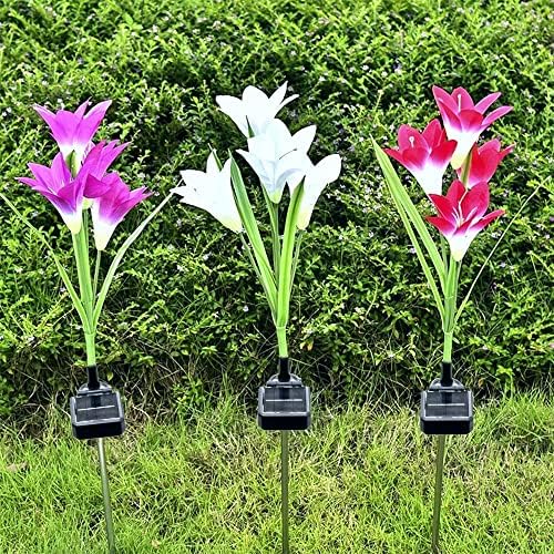 SOLARBABY Solar Lights Outdoor Garden 4 Pack Garden Lights Outdoor Waterproof Multi-Color Changing Led Solar Flower with Bigger Lily for Patio Yard Pathway Garden Decoration