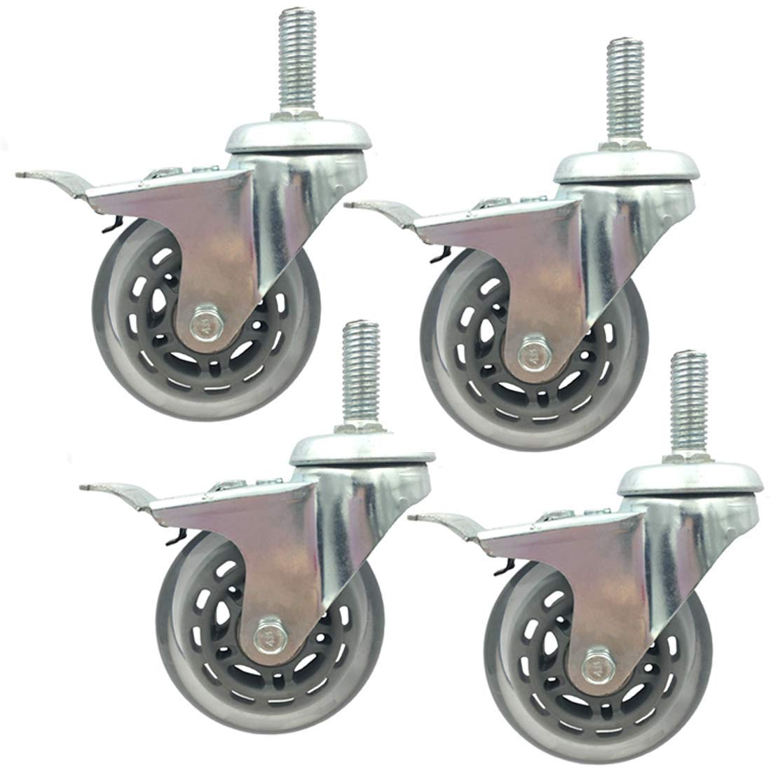 Hochleistungsmöbeler Räder, 3 "75 -Mm -Ersatzrollen, Polyurethan -Schwenk -Rizinusrad, Trolleyer, Bewegliche Schwenkräder, Gewindestamm Hoch 30 Mm, Last 135 Kg, 4Pcs (Bremse Uni/Brake/M8