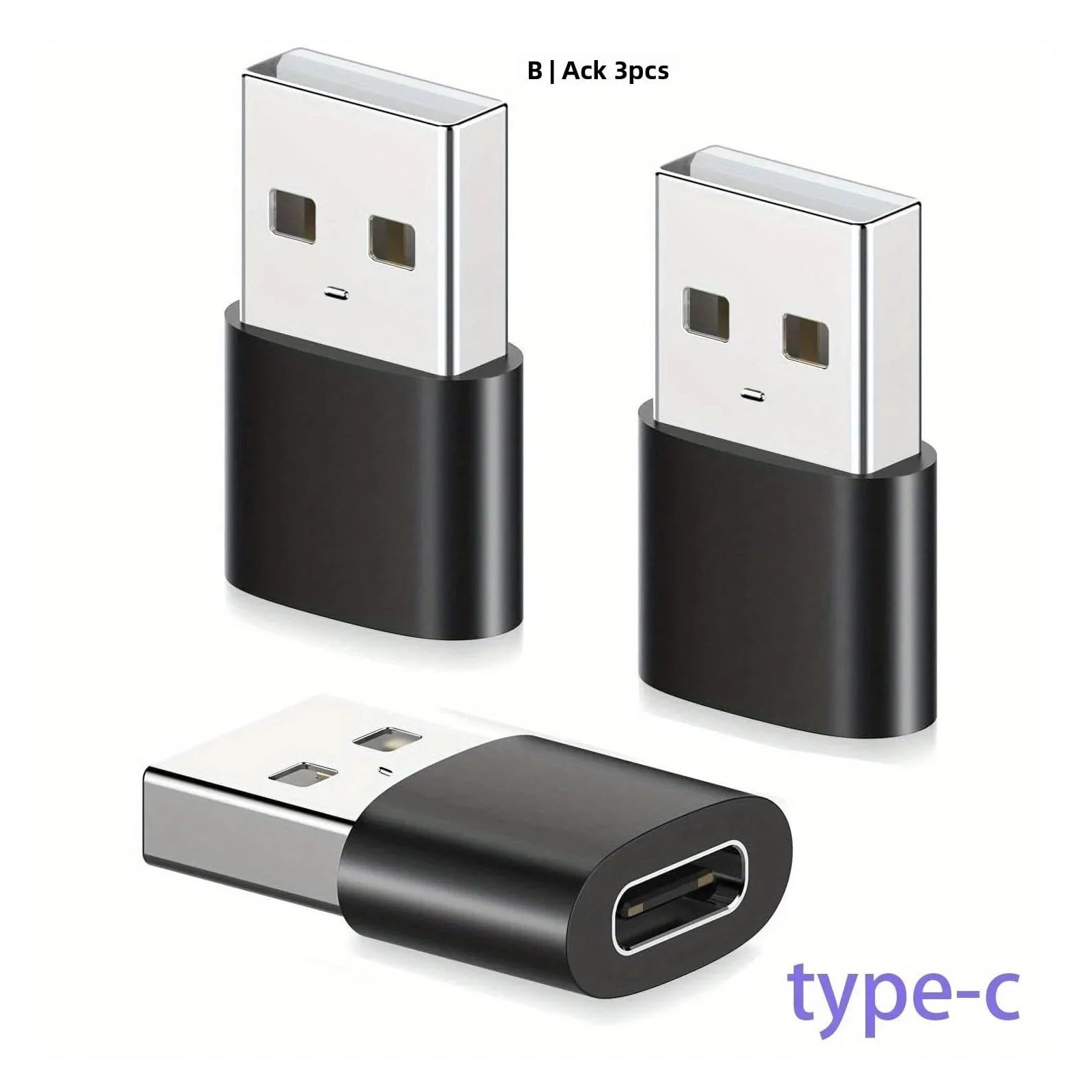 Confezione da 3 adattatori da USB-C femmina a USB maschio, ricarica rapida, convertitore OTG per iPhone 15 (USB 2.0 argento-3 pezzi)