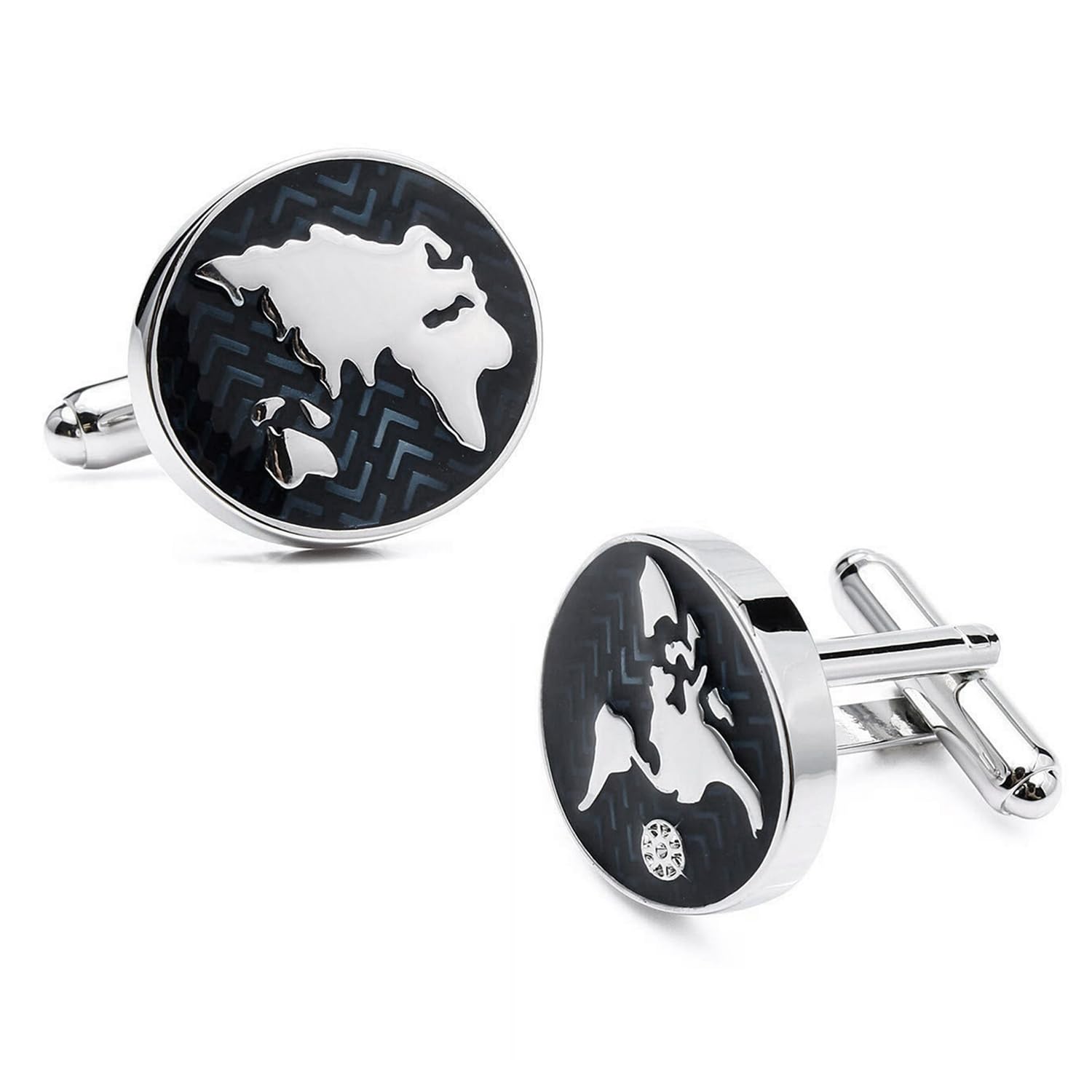 peora Silver Plated Stainless Steel World Map Design Round Cufflinks Classic Business Gift for Men-picture-10