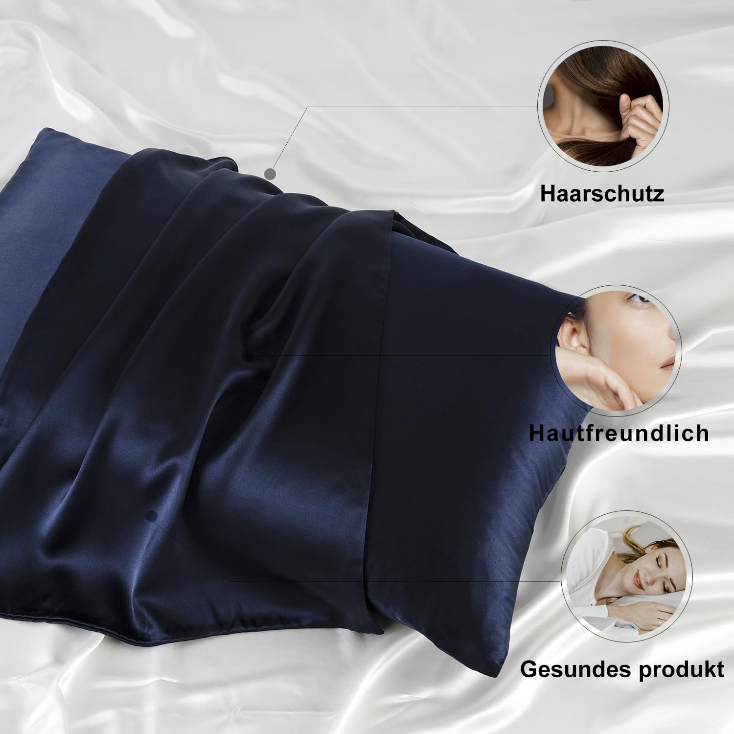 ZIMASILK 100% Mulberry Silk Pillowcase for Hair and Skin,Both Sides 19 Momme Silk, 1pc (40x60cm,Navy Blue) - Image 4