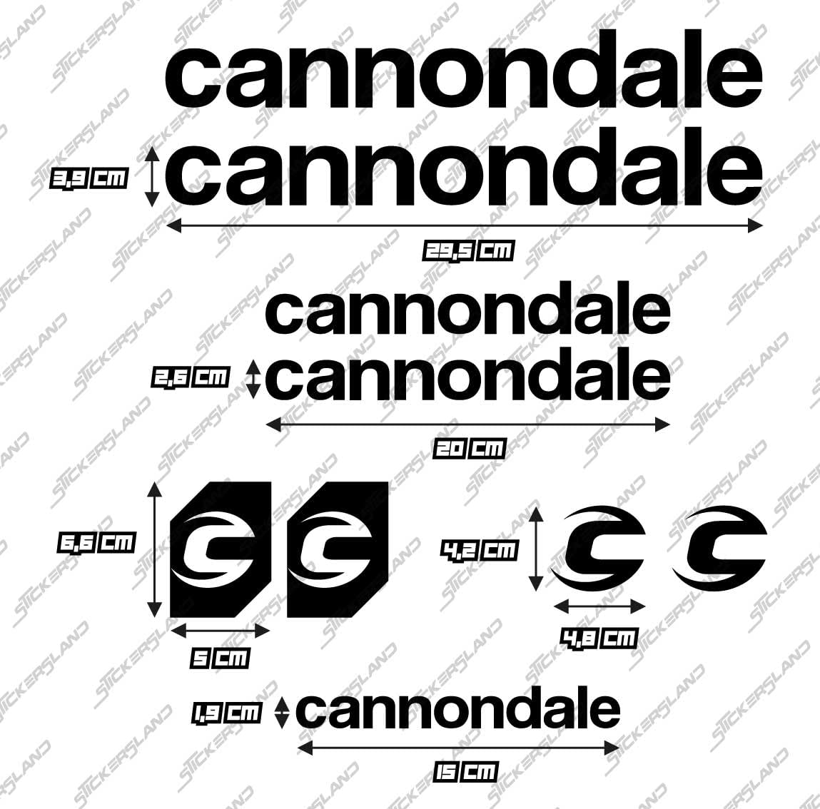 Kit adesivi compatibile con telaio MTB Mountainbike e casco | decals sticker Decalcomanie bici scritte loghi | Stickersland® - Cannondal (Nero Opaco)
