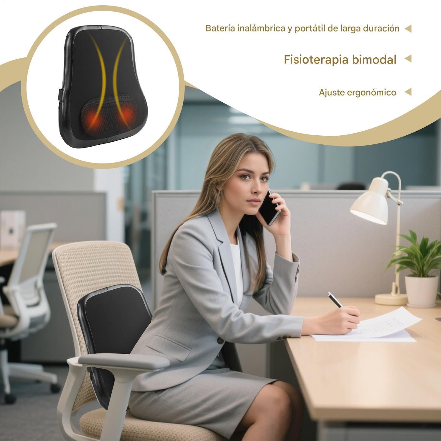Masajeador De Espalda Para Silla, Masajeador Portátil Con Calor Para | Espalda, Cojin Electrico Inalambrico De Soporte Para Hogar Viaje Coche Silla Oficina Deporte Recuperacion Hombres Mujeres