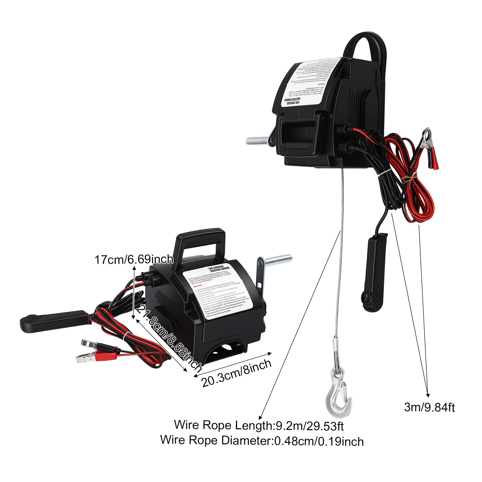 Elektrische Seilwinde 12V – Motorwinde mit Kabel- & Handsteuerung, für Bootstrailer, Anhänger & Fahrzeug, 907 kg Zugkraft, mit Überlastungsschutz & robuster Stahlkonstruktion