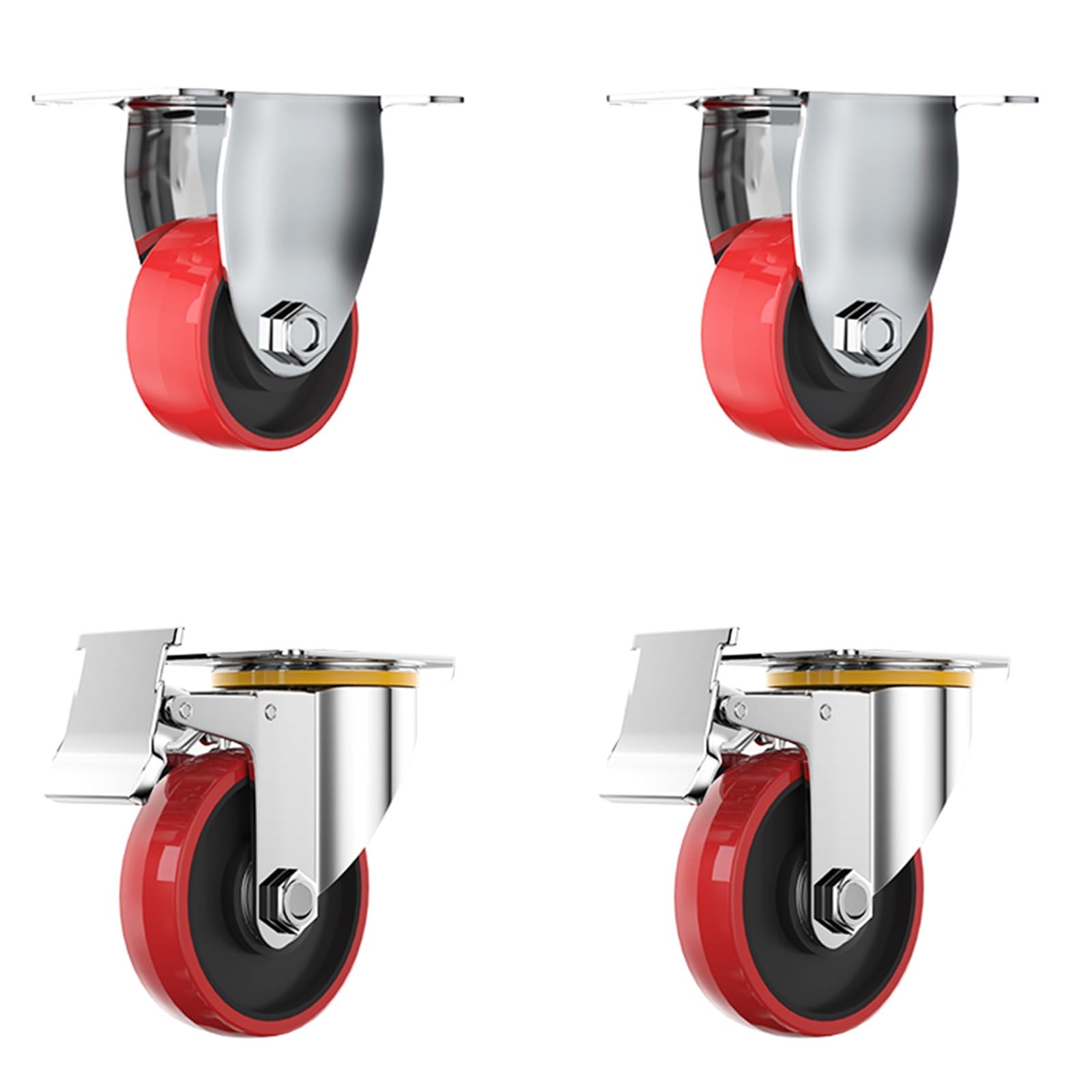 HJXGQJM Roulette Charge Lourde, Roues Industrielles, Roues en Polyuréthane (PU) À Blocage Silencieux, Lockable Bearing Plate Caster Wheels with Brakes(5in(2non-steerable 2with Brakes))
