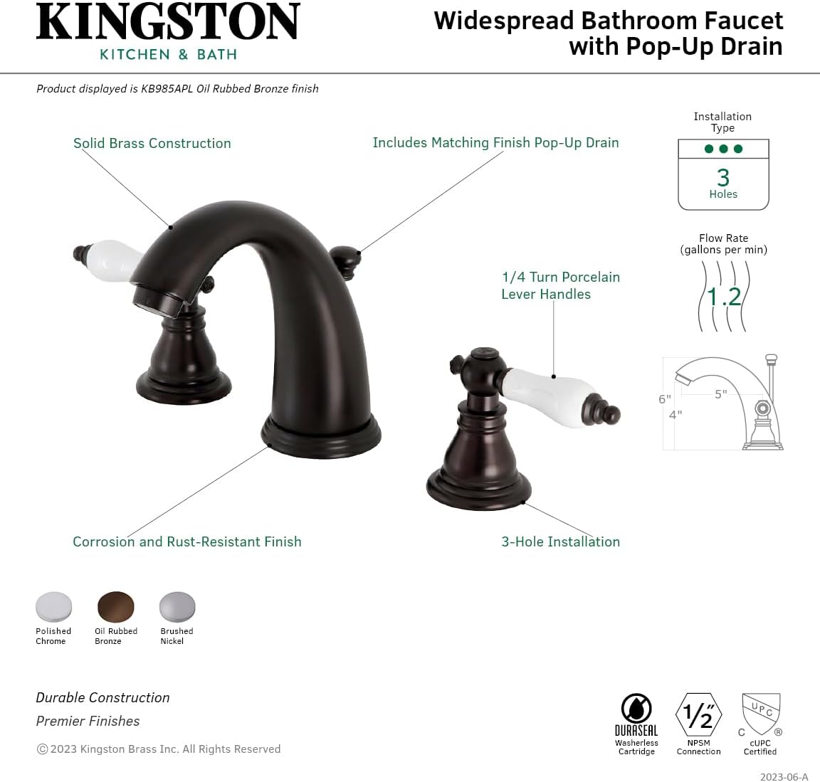 Kingston Brass KB988APL Widespread Bathroom Faucet, Brushed Nickel