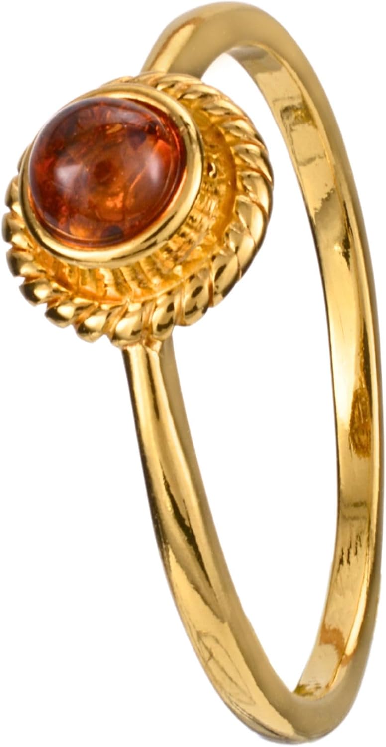 Amber Jewelry for Women - Baltic Honey Amber and 18K Gold Plated Sterling Silver Ring, Gemstone Jewelry Gift