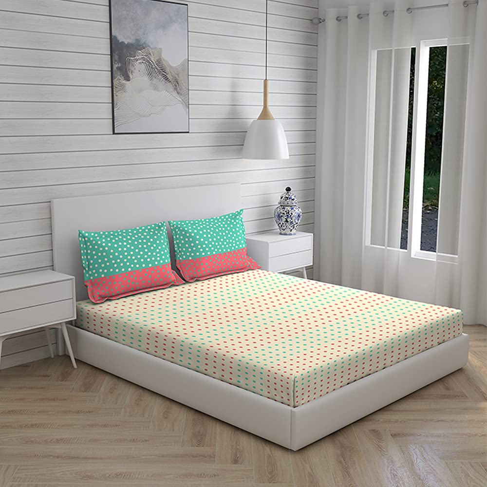 BOUTIQUE LIVING Memphis Art Cotton 160 TC King Sized Double Bedsheet Set (Beige)