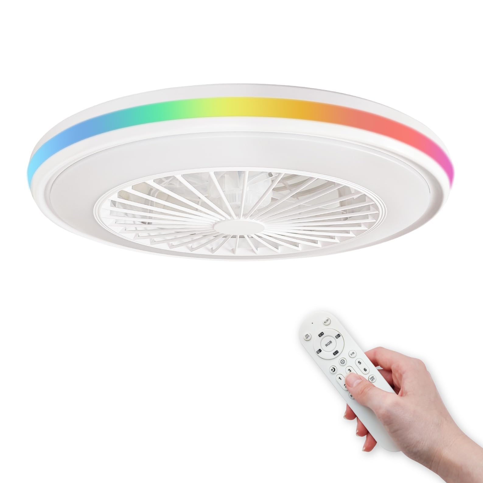 LED ATOMANT Ventilador Techo con Luz LED Ø50cm 63W CCT y RGB Regulable | 5000 Lumenes, Mando a distancia, Modo verano/invierno, 6 velocidades