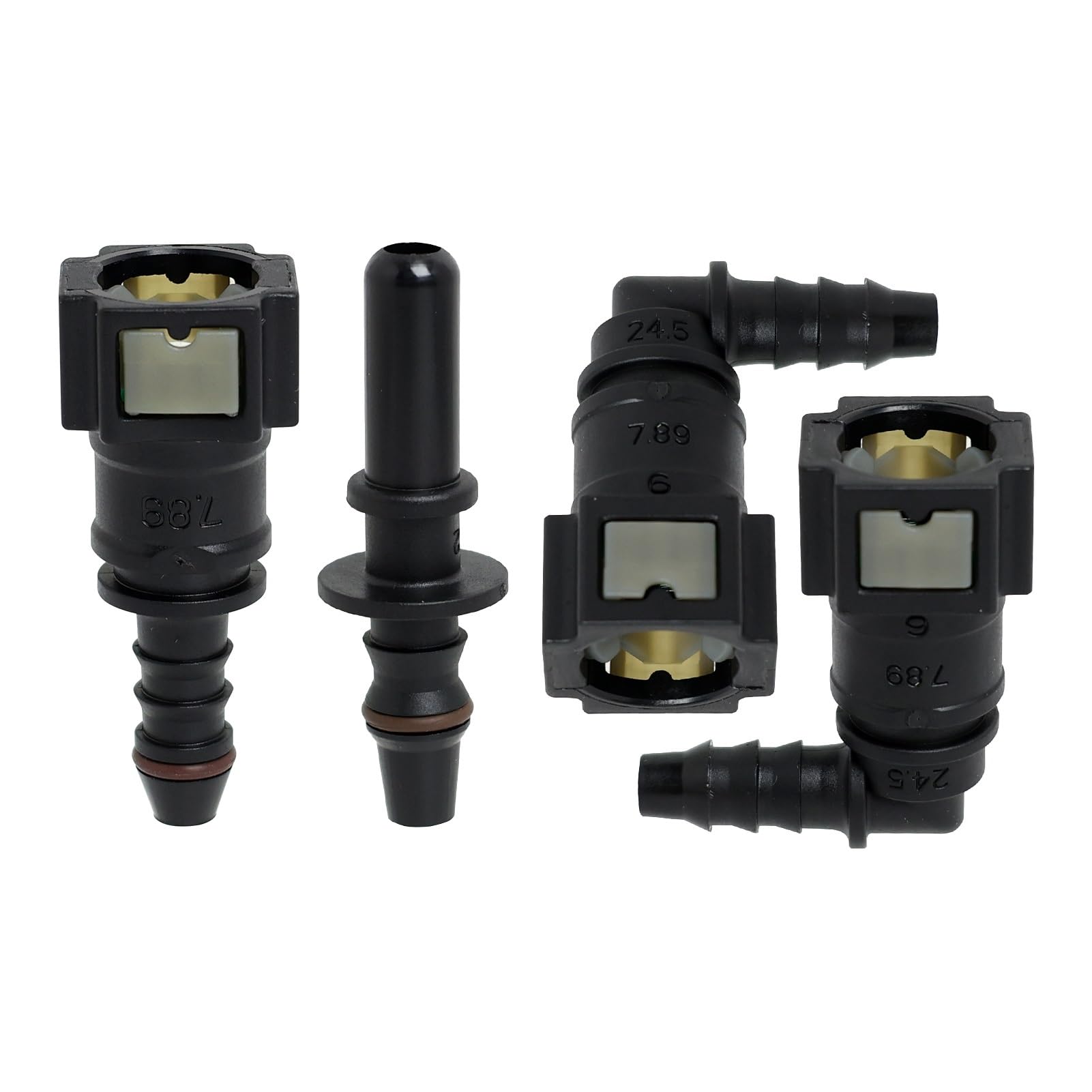 TPZORJX Set van 4 brandstofleidingsconnectoren, brandstofleiding onderdrukslang, 90 graden snelkoppeling, Quick Straight connector, diesel brandstofslangconnector, plastic, 7,89 mm, ID6