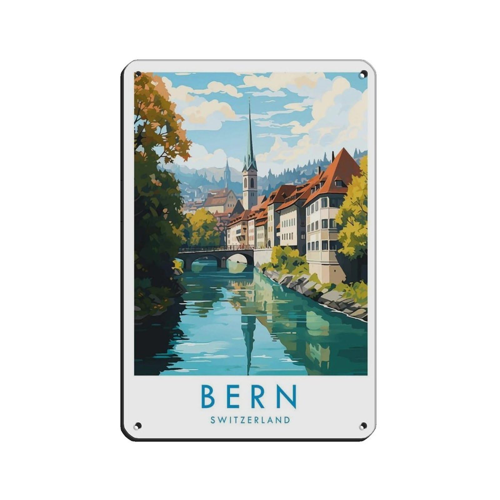 Bern Travel Poster, Switzerland（27） Retro Poster Metal Tin Sign Chic Art Retro Iron Painting Bar People Cave Cafe Family Garage Poster Wall Decoration 8x12inch(20x30cm)