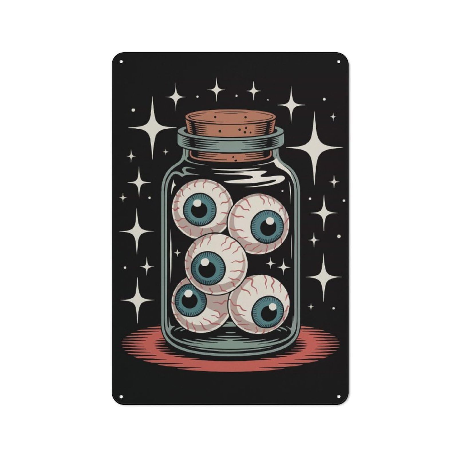 Junmoney Eyeballs In A Jar Illustration Rustic Metal Plaque 30X20cm For Dining Room Or Kitchen, A Housewarming Gift For Dining Room Decor Fans