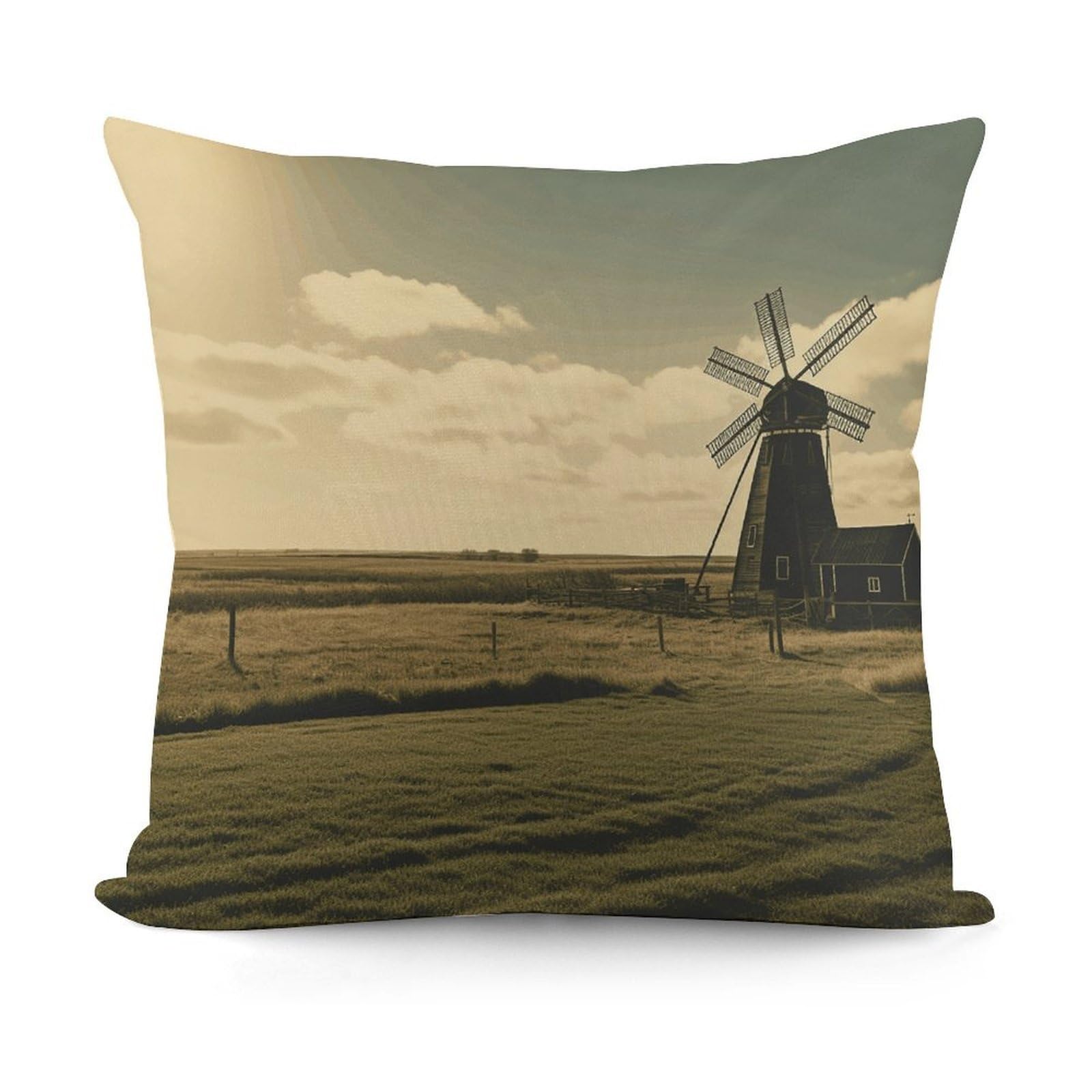 Vintage Black Windmill on The Prairie Throw Pillow Cover Soft Decorative Pillow Cover Modern Square Cushion Cover Cozy Cushion Case Farmhouse Home Decor for Sofa Couch Living Room 18 X 18 Inch