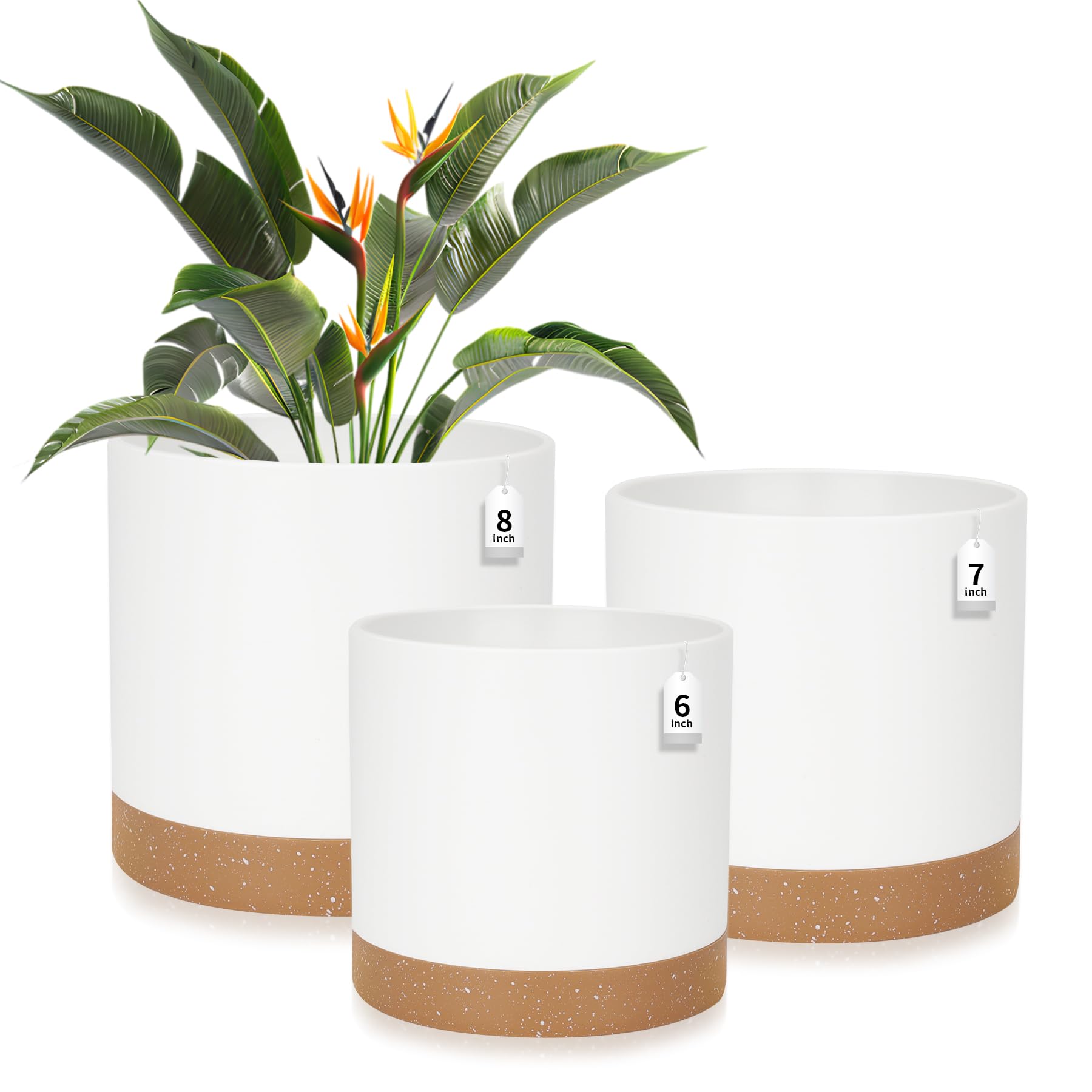 CSYY Plant Pots Indoor, Plastic Plant Pots, Flower Pots Outdoor Self Watering Indoor Plant Pot with Drainage Holes and Tray, Plastic Planter for Garden House Plants (White, 8/7/6in) — image 1
