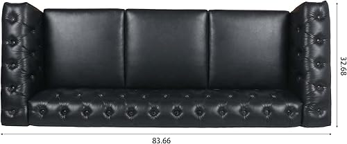 Miniatura 4 de Sofá Chesterfield moderno de tres plazas, sofá de piel sintética con brazos cuadrados, cómodos sofás para sala de estar, oficina, sala de recepción