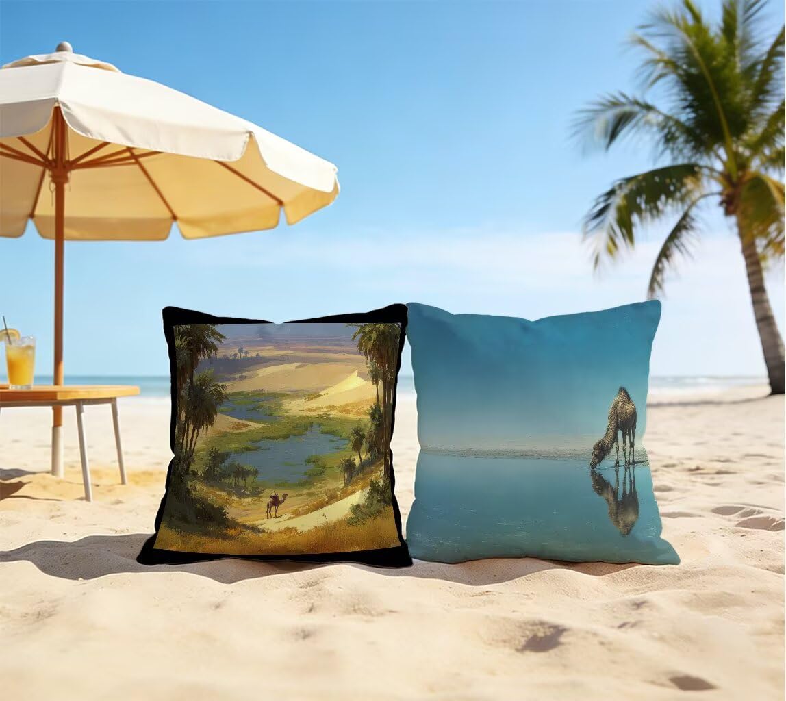 Poduszka 80 x 80 cm, zestaw 2 szt., kamelowa, 80 x 80 cm, poduszka dekoracyjna, len, na sofę, oddychająca, ozdobna, na wiosnę i lato, do użytku na zewnątrz, do sypialni, domu, 6-1825A0