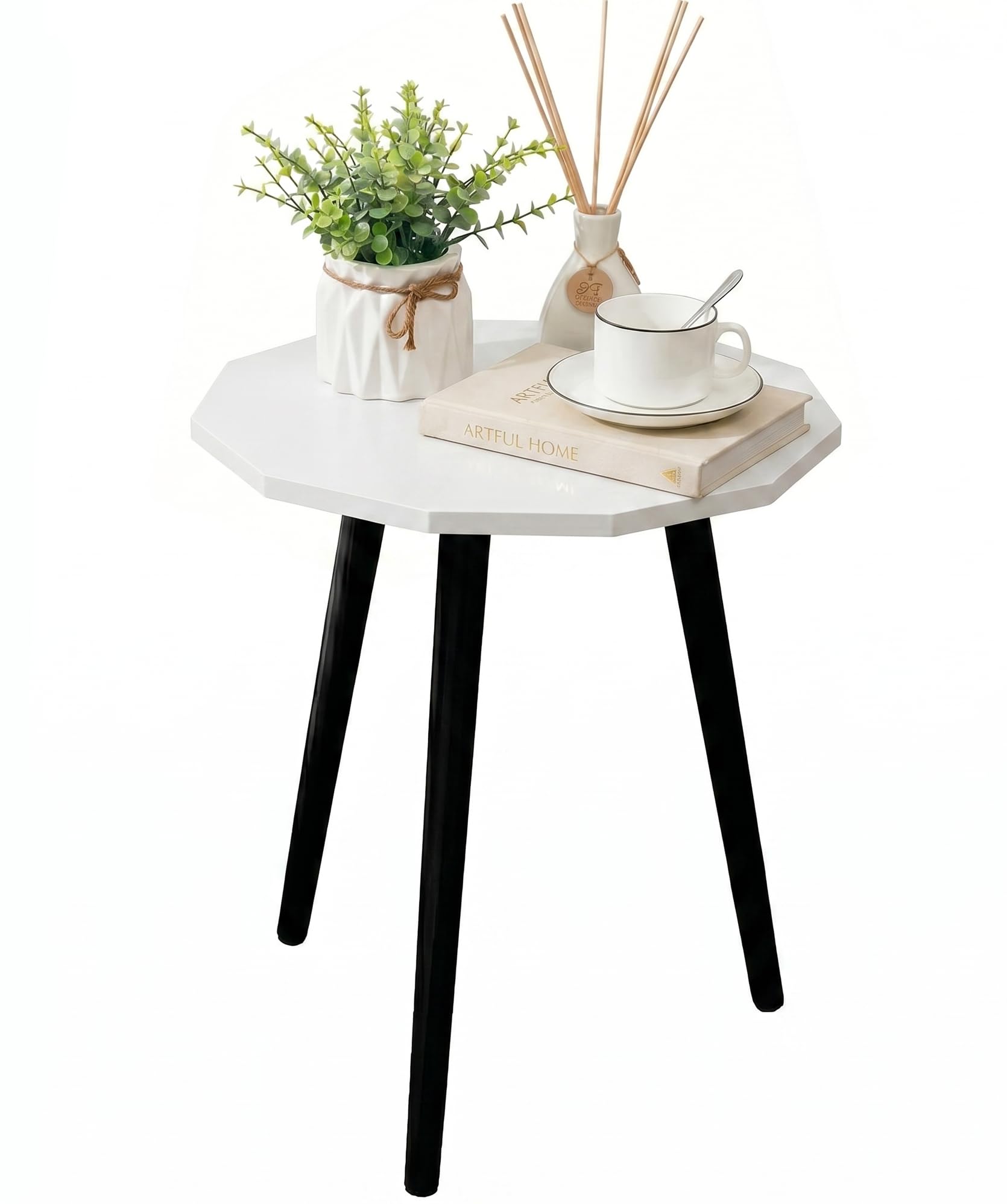 UHUD CRAFTS Multipurpose Wooden Coffee Table/Centre Table/Side Table/End Table/Tea Table for Living Room, Bedroom, Balcony & Office - White Top with Black Legs - 14x17 Inches