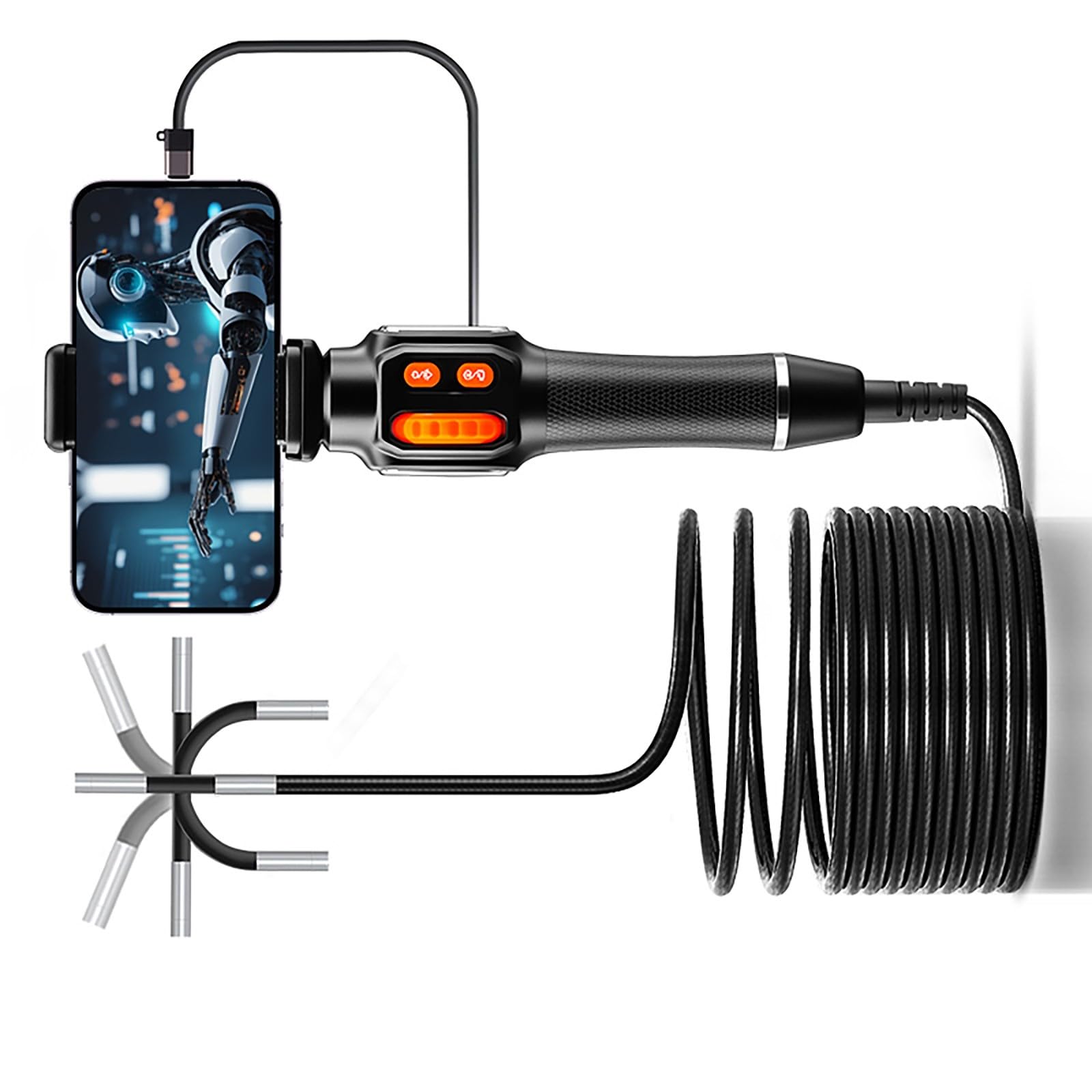Semi-rigid endoscope with a length of 2 m and an image sharpness of 1920 x 1080 pixels for studying tight spaces, waterproof industrial endoscope