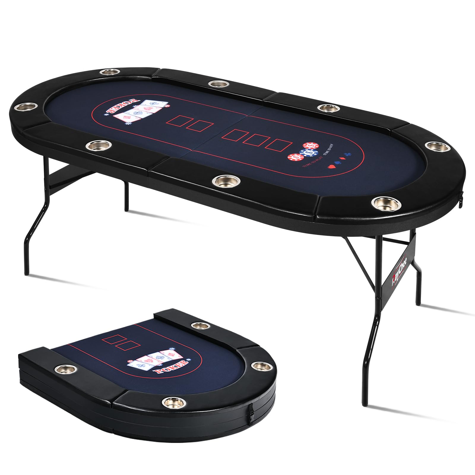 REAHOISY 72 Inch Poker Table Foldable, 8 Player Folding Casino Tables with Casino Grade Felt, Padded Rails & Cup Holders, Portable Poker Table for