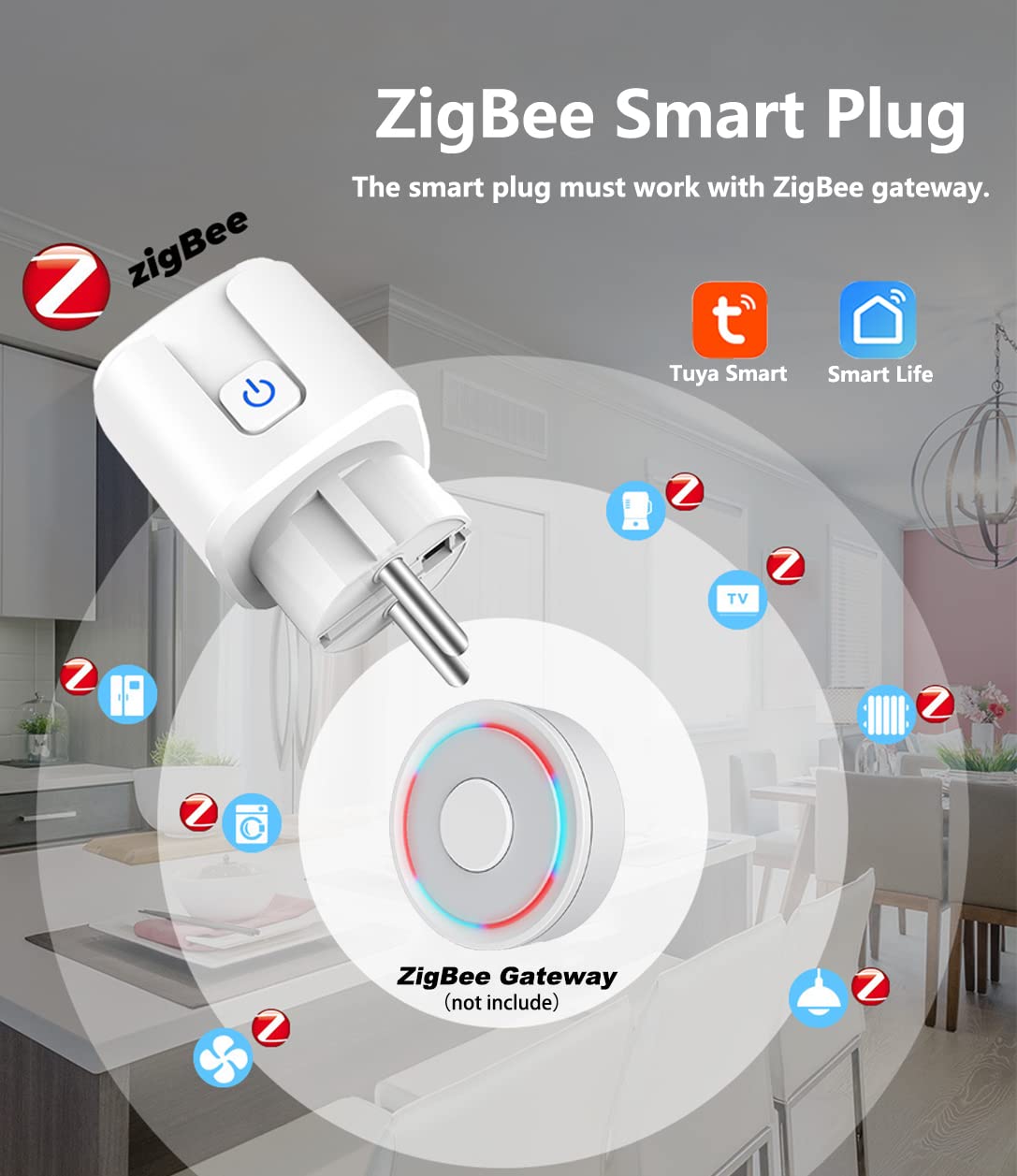 ZigBee Presa intelligente Alexa 16A, 3680W, Smart Plug con monitor di alimentazione, presa timer con telecomando, controllo vocale e funzioni di temporizzazione, supporto Alexa Google Home.1PCS