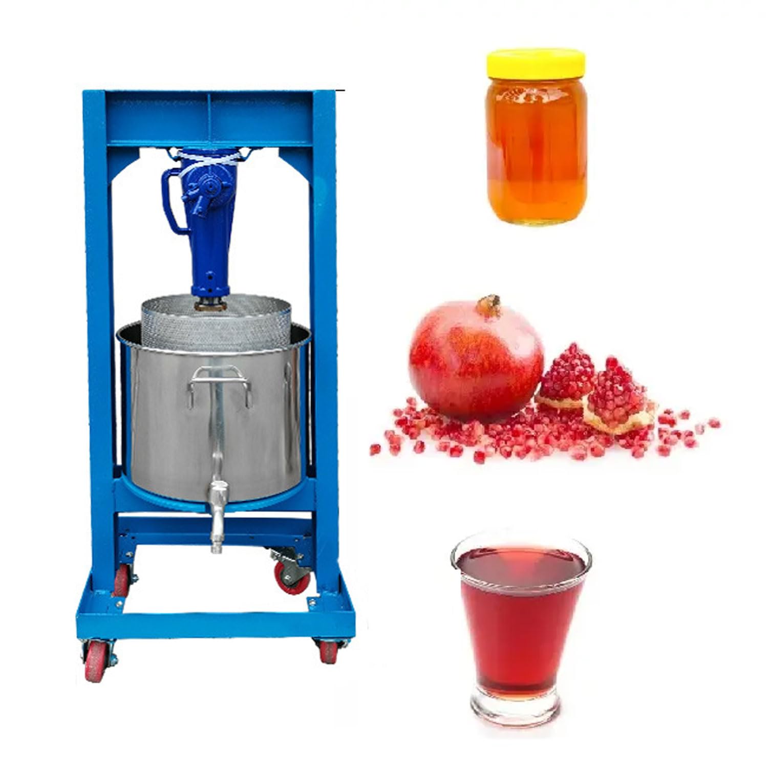 13L Hydraulic Jack Fruit Press 2 Ton Pressure 304 Stainless Steel Commercial Juicer with 4 Moving Wheels Screw