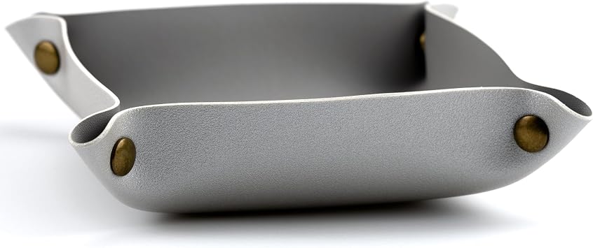Decorative Foldable Valet Tray Artificial Leather Catchall Holder Small Desk Table Organizer Tray for Jewelry, Keys, Watches, Coins Light Gray