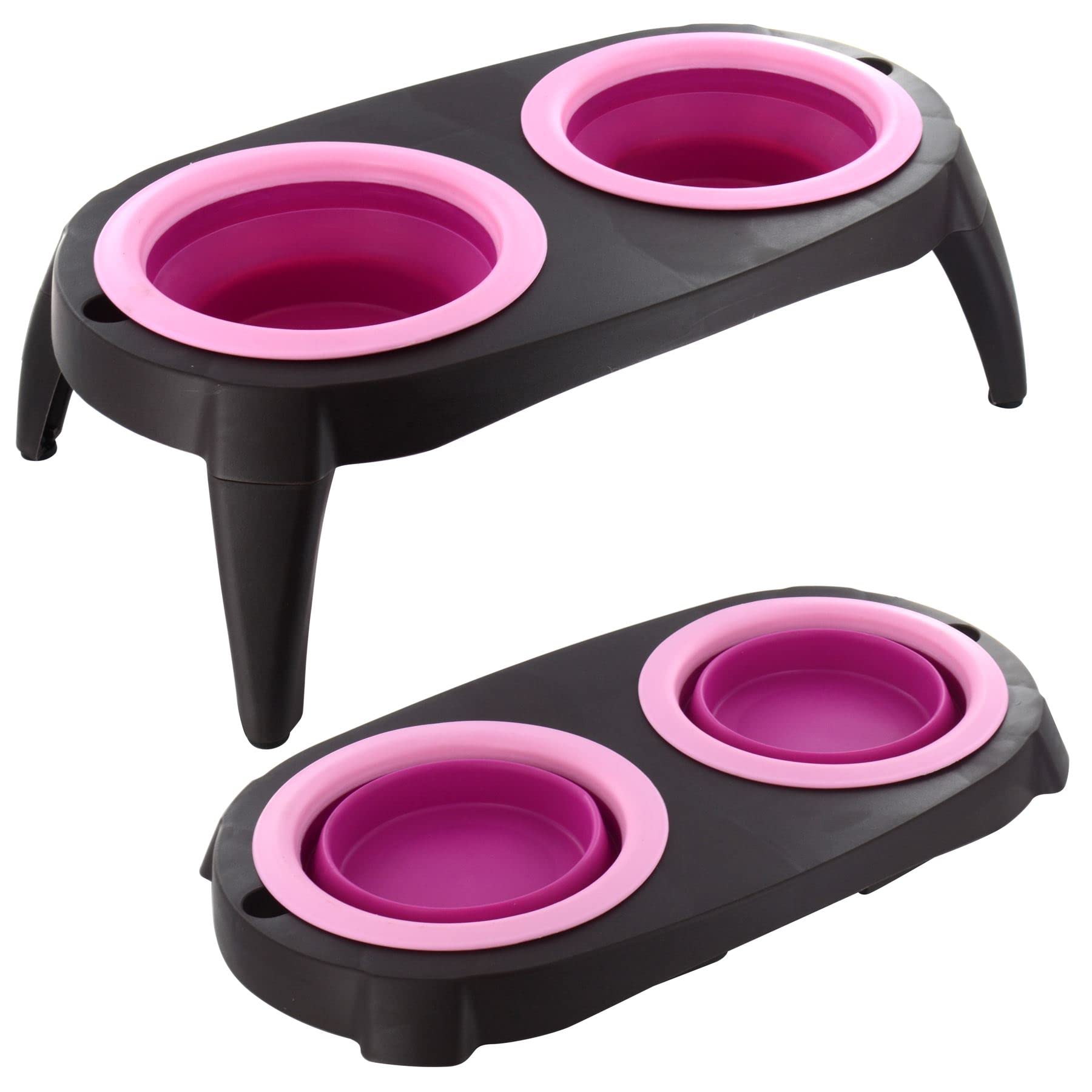 ADEPTNA Collapsible Pet Feeding Bowl Set with Foldable Tray- Easy to Clean and Anti-Slip Stand Great for Traveling Hiking Camping Home Indoor Outdoor (PURPLE)