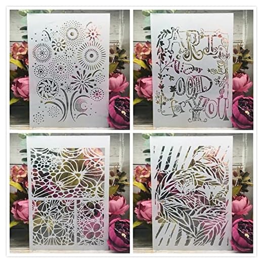 Plantillas para pintar, 4 unidades A4 de 29 cm, hojas huecas, plantillas redondas de pintura para azulejos, muebles, pared, suelo, decoración, manualidades, dibujo, suministros de arte