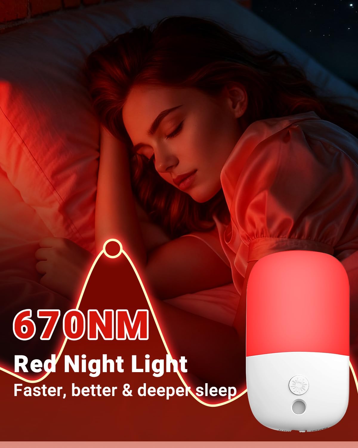670nm Red Night Lights with Retractable Plug 2 Pack - 0 5W Red Light Night Light with Dusk — view 3