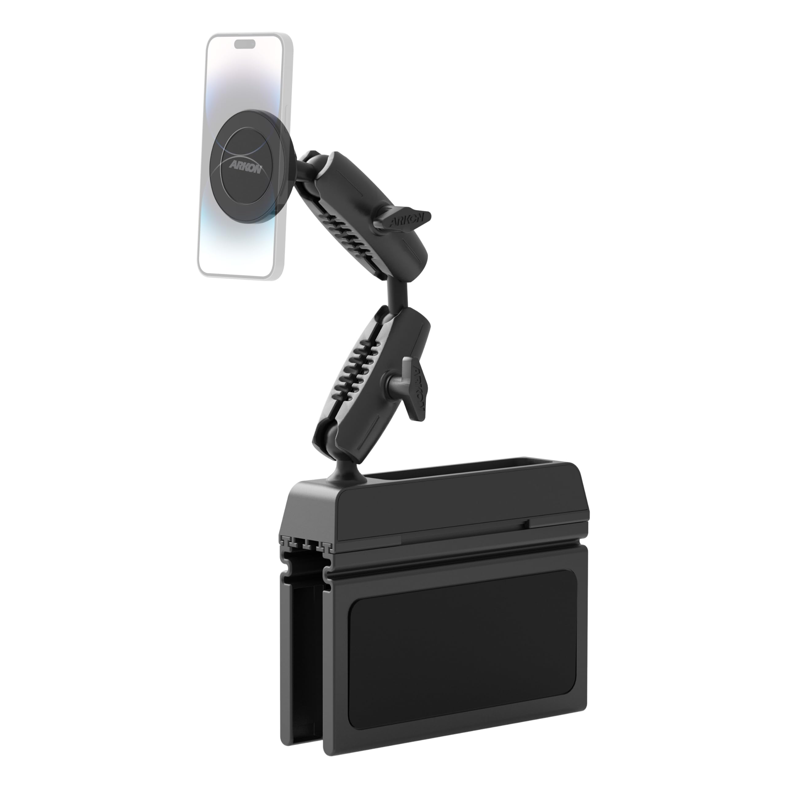 ARKON Mounts Magnetic Phone Holder with Seat Wedge Mount and Dual Shaft Arm Compatible with MagSafe-Style Attachment Phone
