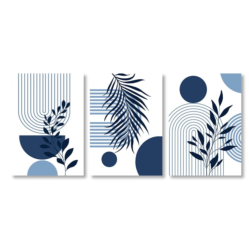 SOBMQ Pictures-Abstract Sky blue botanical palm leaves art Canvas Painting Modern bohemian minimalist wall nature Print Picture For Living Room Decor-40 * 60cm-3PCS (No Frame)
