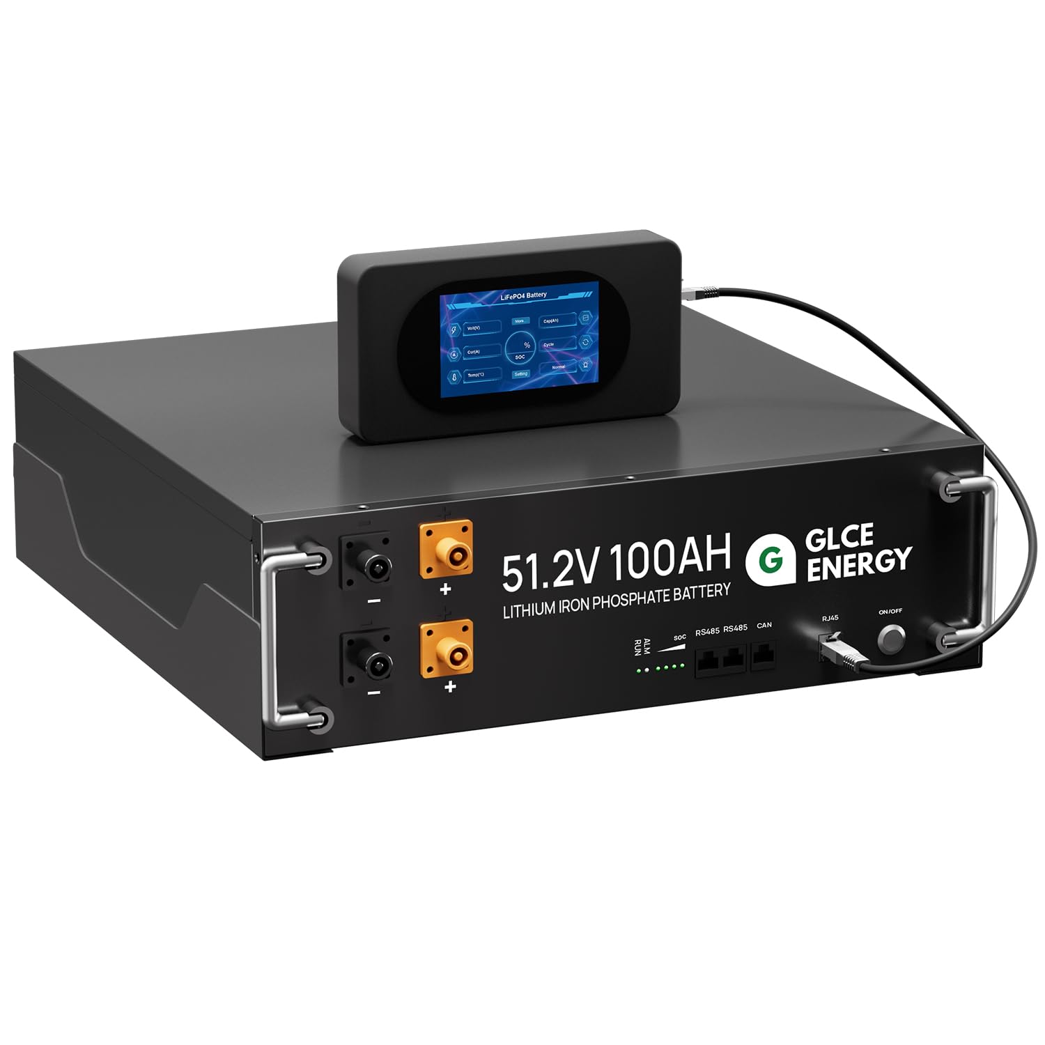 GLCE ENERGY 48V 100Ah LiFePO4 Lithium-Batterie, große LCD-Anzeige, mit CAN und RS485 Kommunikationsschnittstelle, 100A Smart BMS, 5120Wh Batterie für Wohnmobil, Solar, Haus Energiespeicher