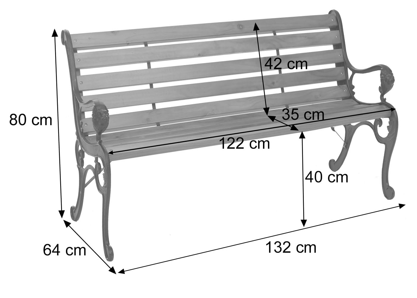Mendler Panca da giardino HWC-O25, panchina da parco in legno 2 posti, ghisa legno pino certificato MVG, 132cm - teak