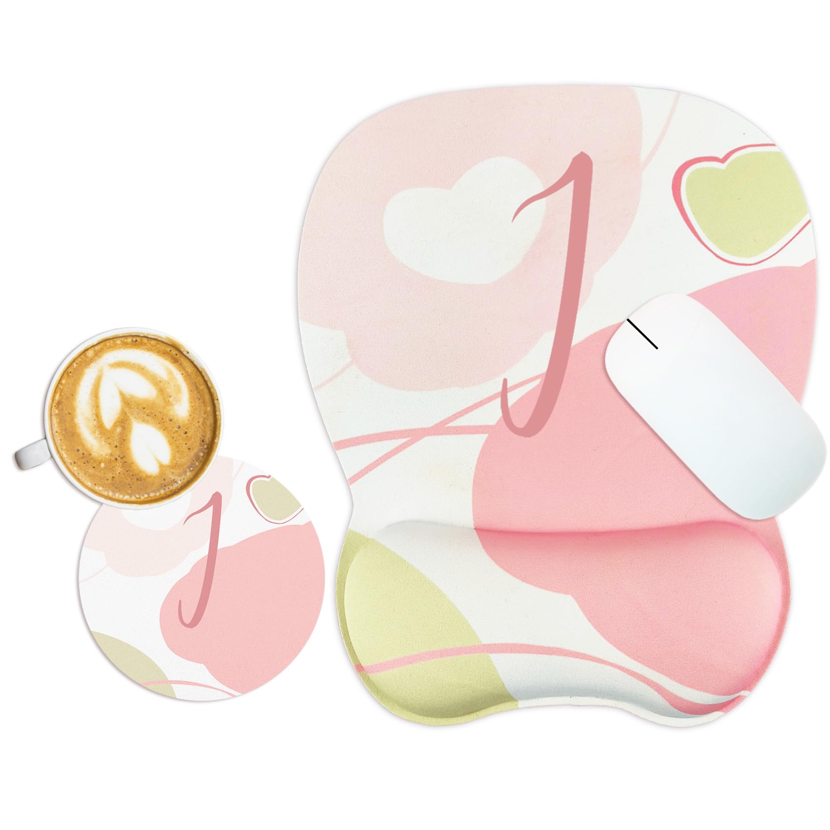 Aganmi Personalized Mouse Pad with Wrist Support Gel,Ergonomic Mouse Pads with Coaster,Small Cute Initial Non-Slip Rubber Base Mouse Pad for Easy Typing Pain Relief Work Office Desk Accessories,I