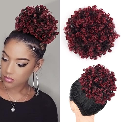 Miniatura 17 de Yinmei Baibian Extensión de cabello afro con cordón para coleta de caballo con cordón para mujeres negras, moño rizado, ondulado, corto, mini afro