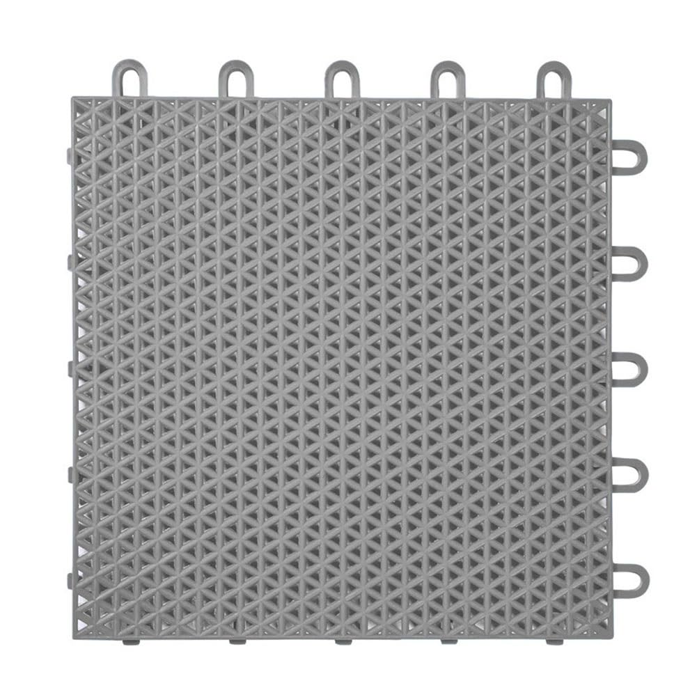 HJLKDYM Interlocking Floor Mat, Vertical Shock Absorption Splicing Water Proof Drainage Tile, Outdoor Modular Deck Tile for Patio Garage Gymnasium(Gray-4 Pack)