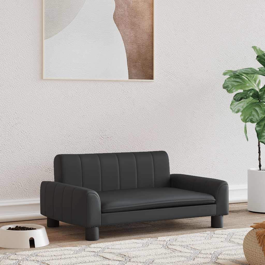 vidaXL Lit pour Chien, Canapé pour Animaux de Compagnie avec Cadre en Bois, Panier pour Chiots Maison Intérieur, Noir 70x45x30 cm Similicuir