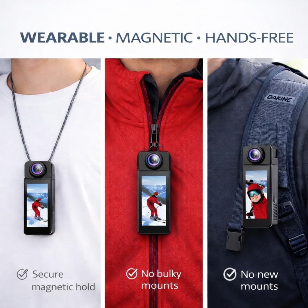 Acuvar 4K Thumb Action Camera with WiFi & Magnetic Lanyard – Mini Pocket Wearable Camera, 270° Rotating Lens, EIS Stabilization for Vlogging, Skiing, Hiking & Sports