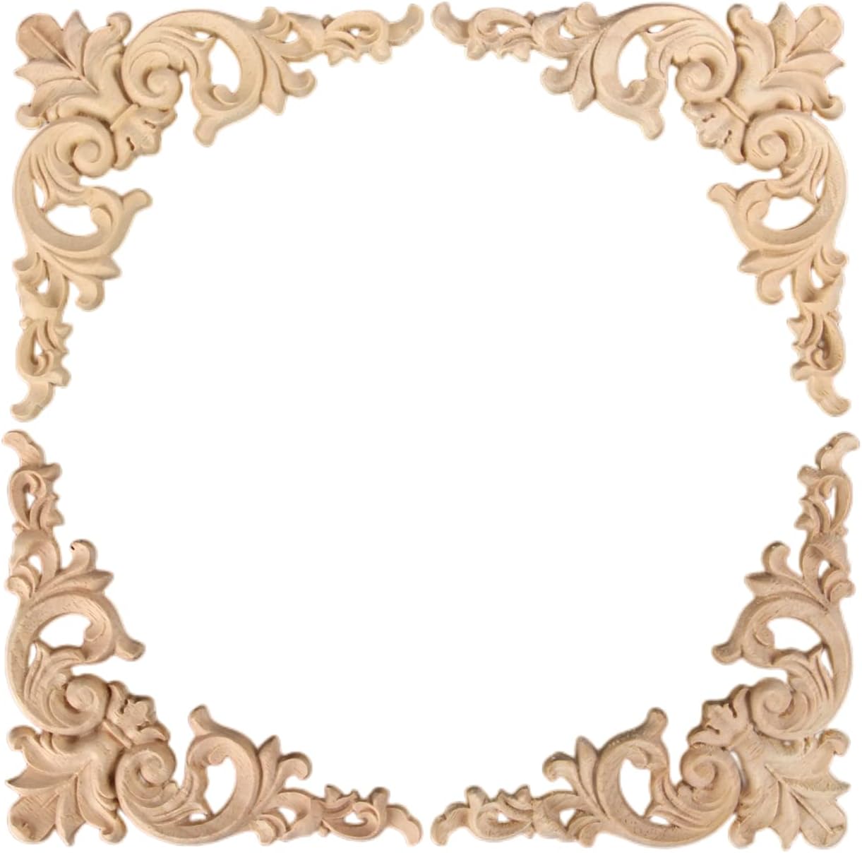MUXSAM 4-Pack Wood Applique Onlay, Unpainted Wooden Carved Corner Decals, Retro Carvings Embellishments for Door Cabinet Bed Wall Mantel Mirror Wardrobe Cupboard Dresser Upgrade, 20x20cm/7.9x7.9in