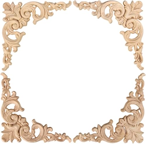 MUXSAM Paquete de 4 calcomanías de esquina talladas de madera sin pintar, adornos retro para puerta, armario, cama, pared, repisa, espejo, armario,