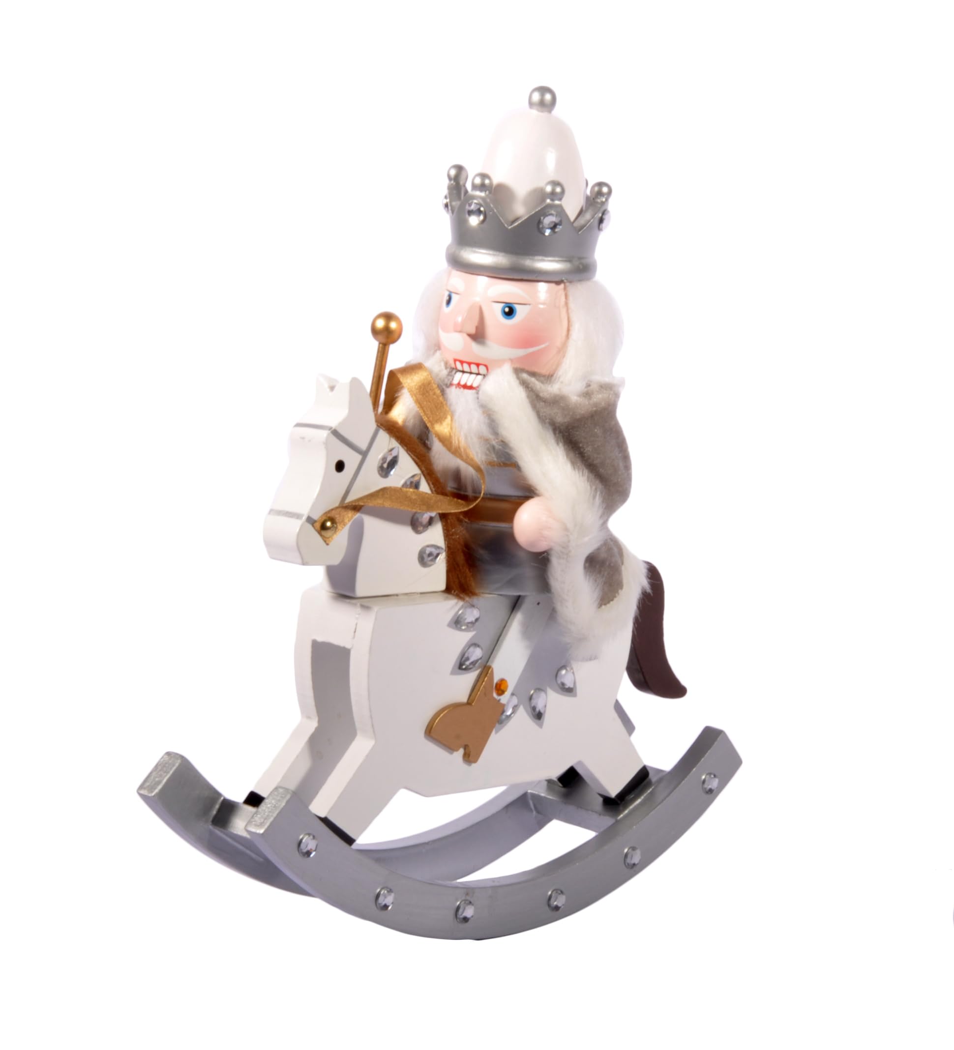 Ciao Christmas Nutcracker Toy Soldier King on horseback with cloak (28cm) wooden decoration with fabric, white/silver