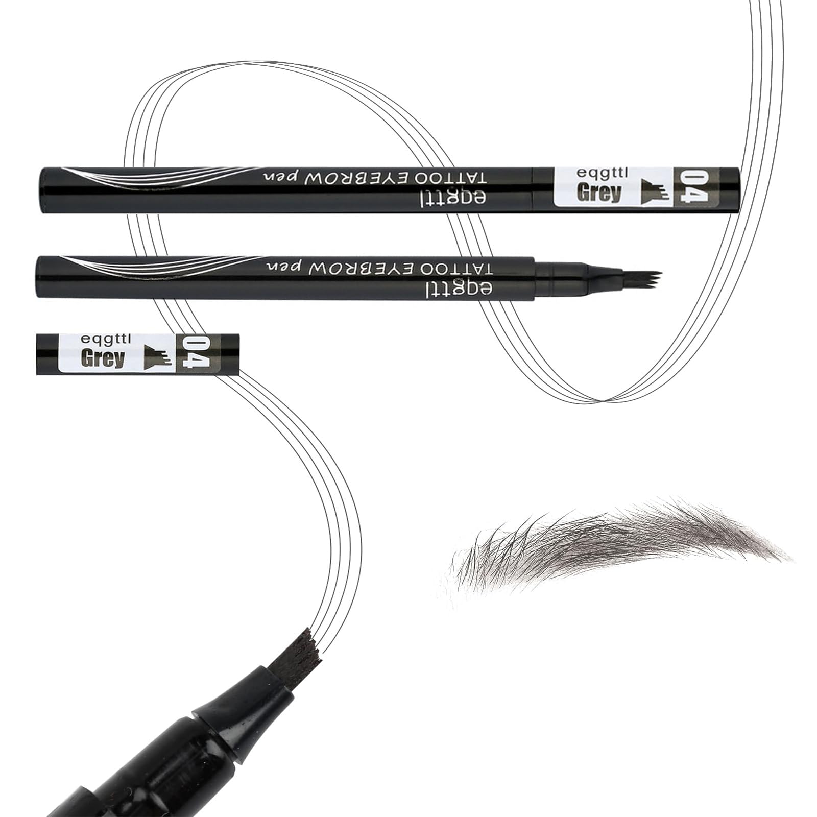 Magical Waterproof Brow Pen，Microblading 4 Fork Tip Eyebrow Pen，Magic Precise Brow Pencil， Easily Draw A Variety of Perfect Eyebrows，Long Lasting (Grey)