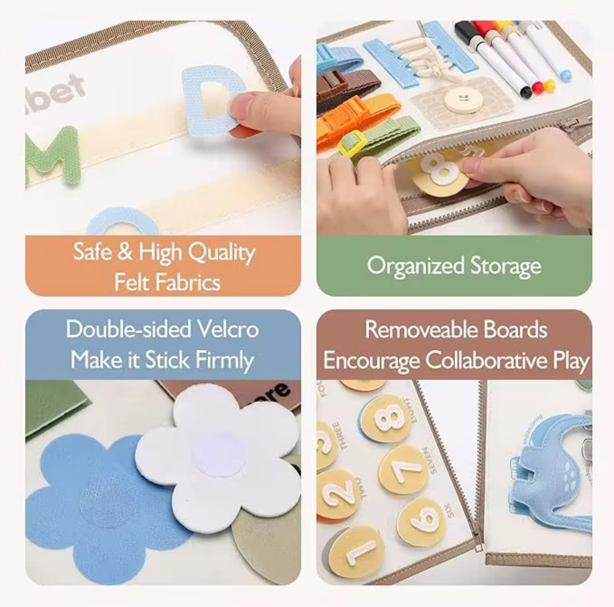 Busy Board for Toddlers, Montessori Sensory Toy with Alphabet, Numbers, Shapes & Fine Motor Activities - Image 3