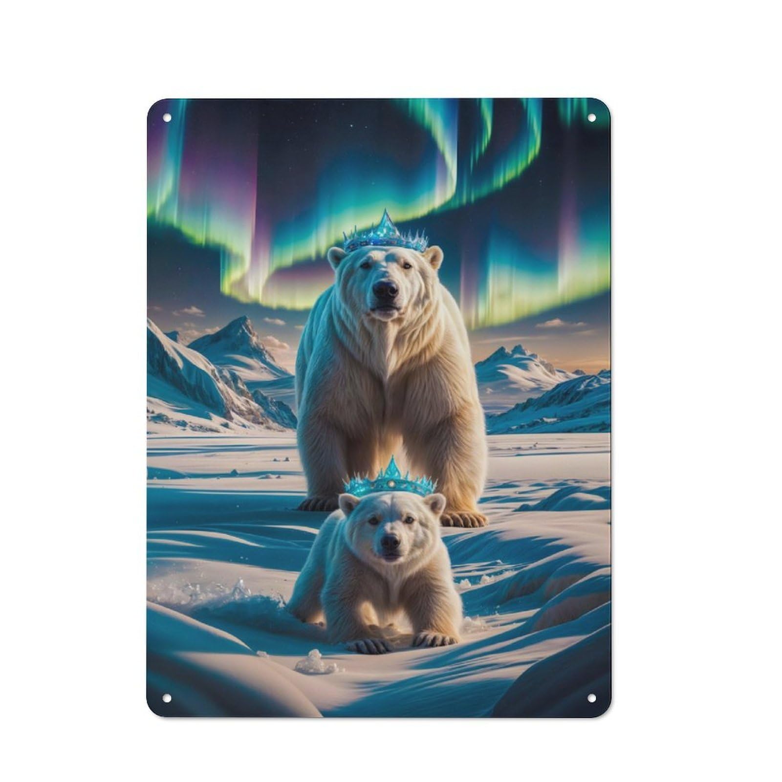 Junmoney Aurora Crowned Polar Bears Vintage Tin Sign 40X30cm For Guest Room Or Hallway, Suited To Home Decor Collectors