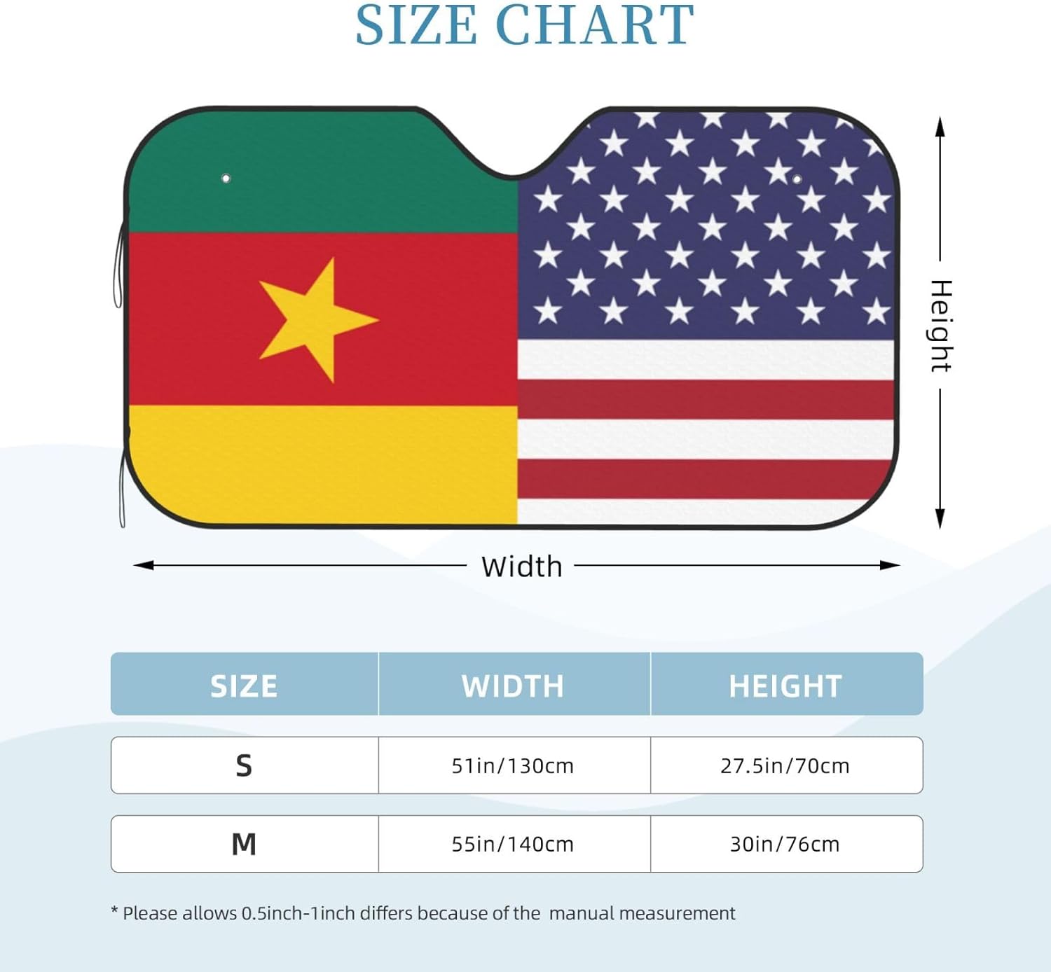 America Cameroon Friendship Flag Foldable Car Windshield Sunshade Blocks Heat and Sun Glare Uv Rays