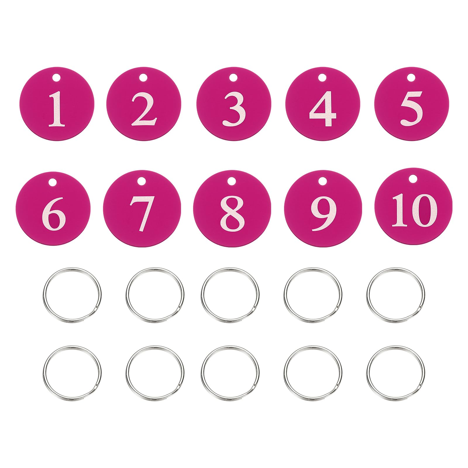 PATIKIL 10PCS Number Tags 1-10, Table Number Key Tags Aluminum Numbered Keychain Metal Round with Key Rings for Organizer Field Sales Hangers Clothes Labels ID, Rose Red