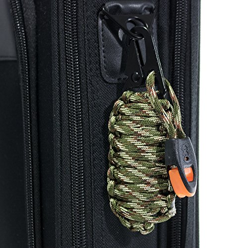 Kit de sobrevivência de emergência Paracord 14 em 1 – Inclui mosquetão, acendedor de fogo, apito e m